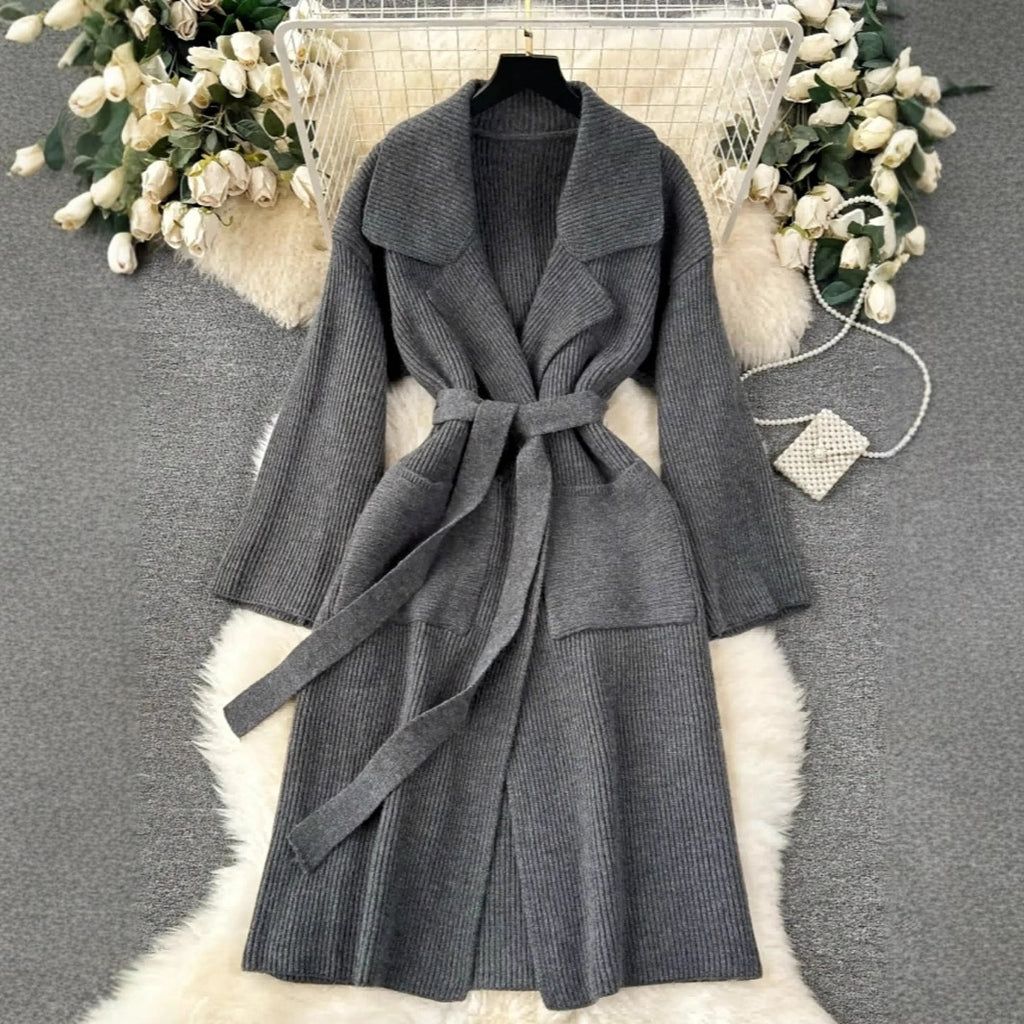 Knit Long Wrap Cardigan Coat, styled view 4