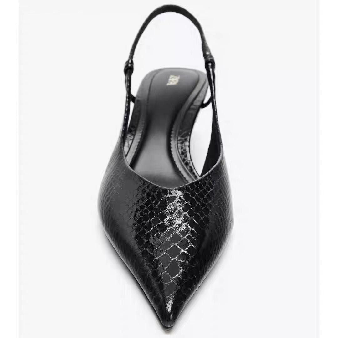 Black textured kitten-heel slingbacks, view 4