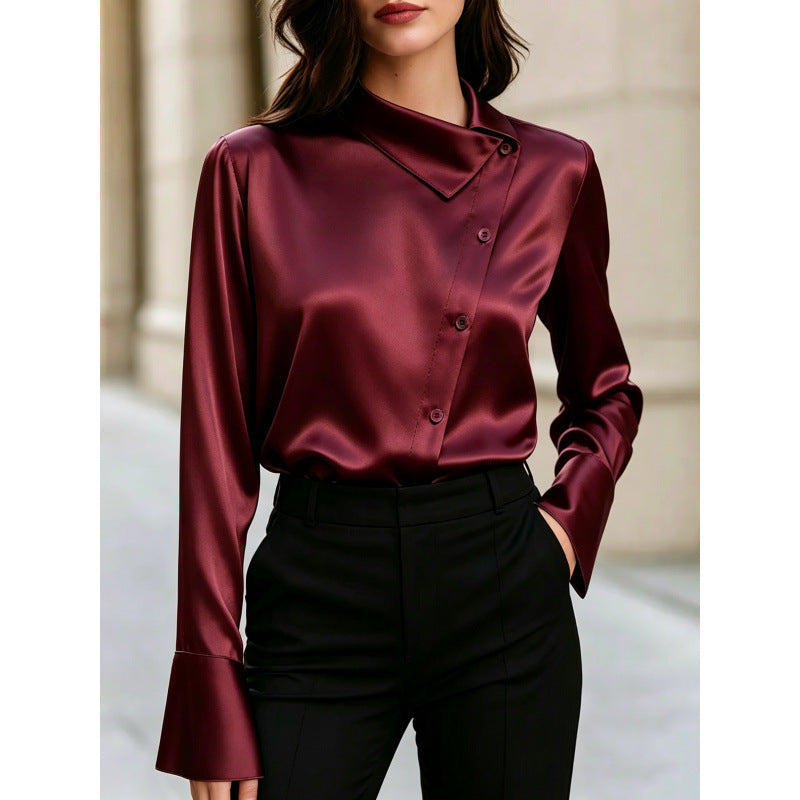 Satin Long-Sleeve Blouse, styled view 3