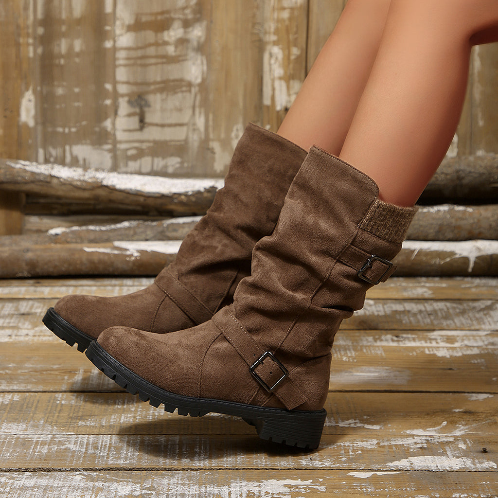 Pleated knit slouch boots, view 3