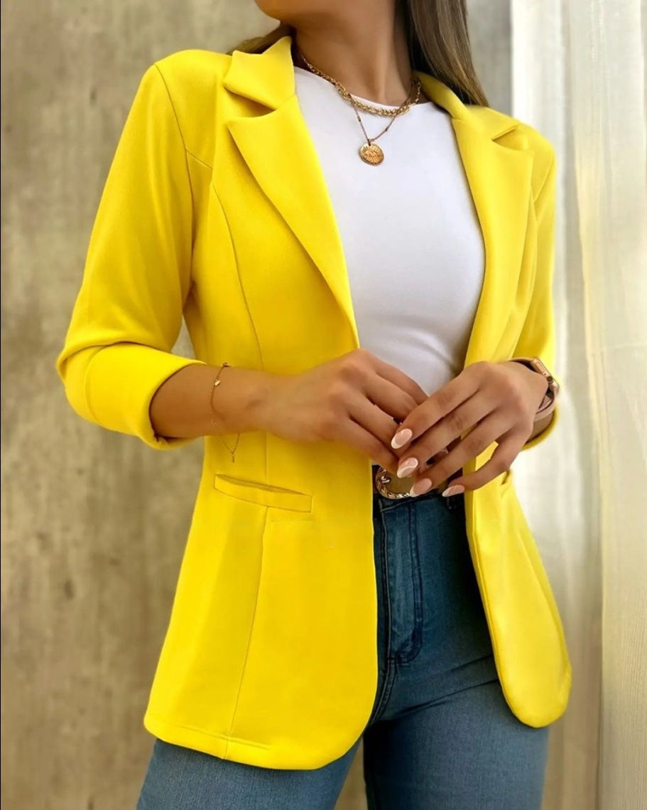 Minimalist Long-Sleeve Blazer Coat in khaki, view 8