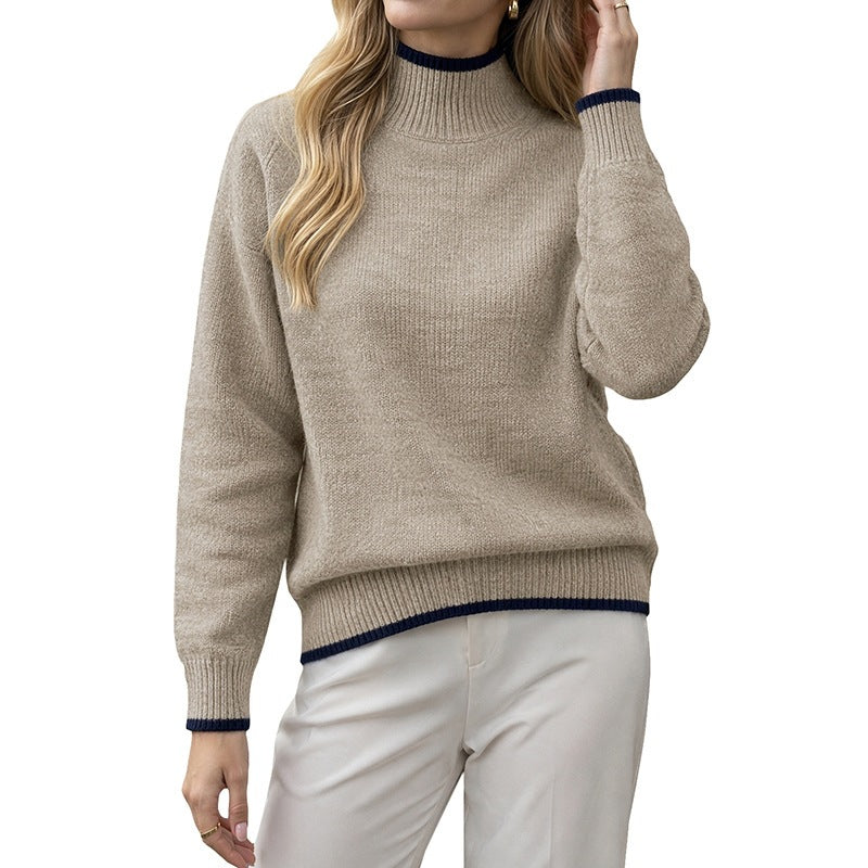 Mock-Neck Knit Sweater in khaki, detail view