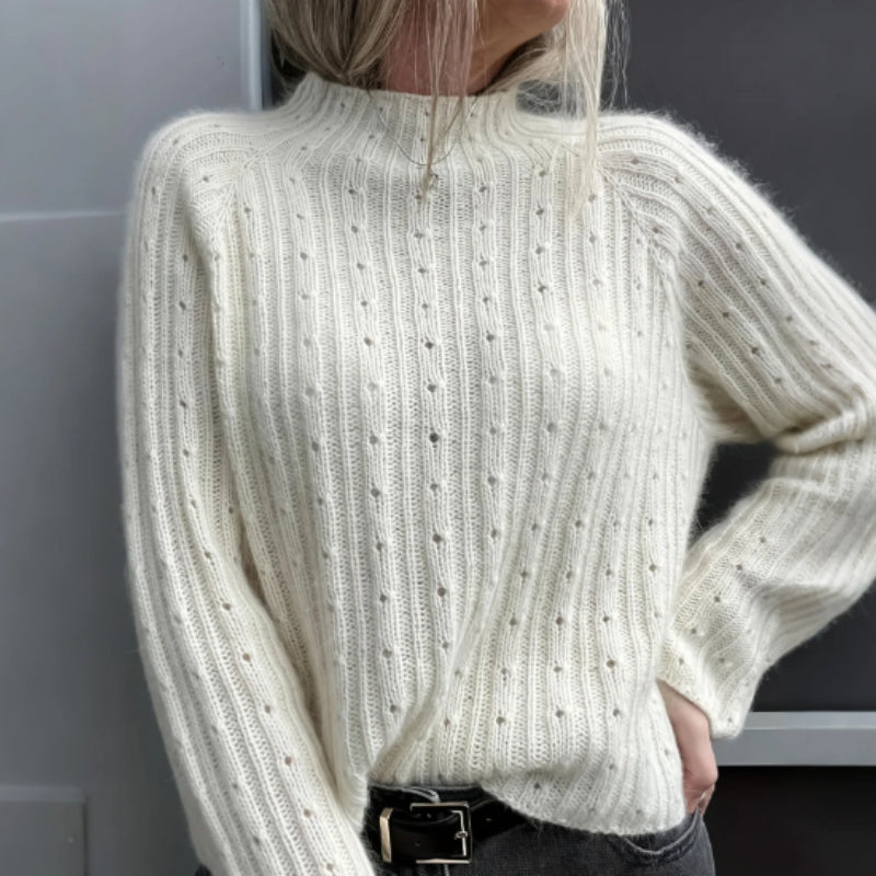 Pointelle Turtleneck Sweater in white, front view