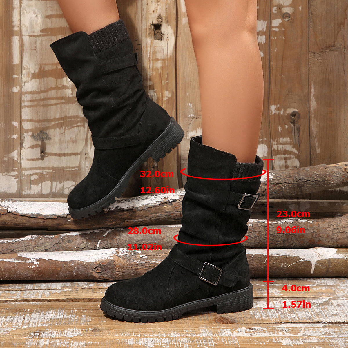 Pleated knit slouch boots, view 2