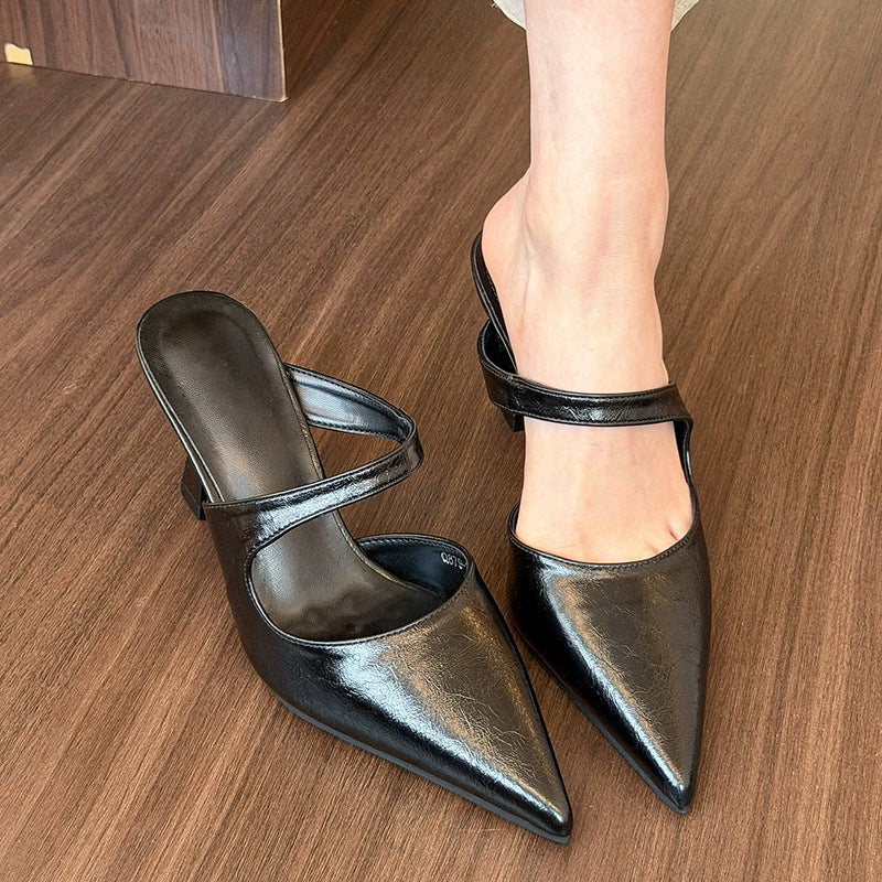 Pointed-Toe Open-Back Mules, styled view 4