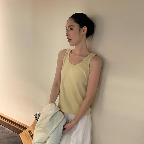 Basic Solid-Color Sleeveless Tank Top, styled view