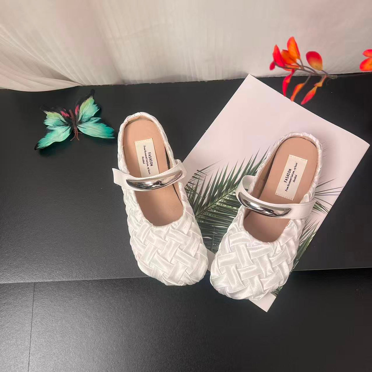 Satin Slide Mules in white, front view