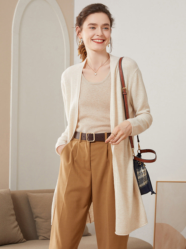 Ribbed knit mid-length cardigan, view 2