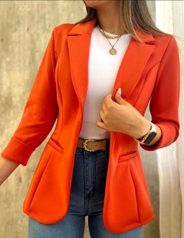 Minimalist Long-Sleeve Blazer Coat in khaki, view 5