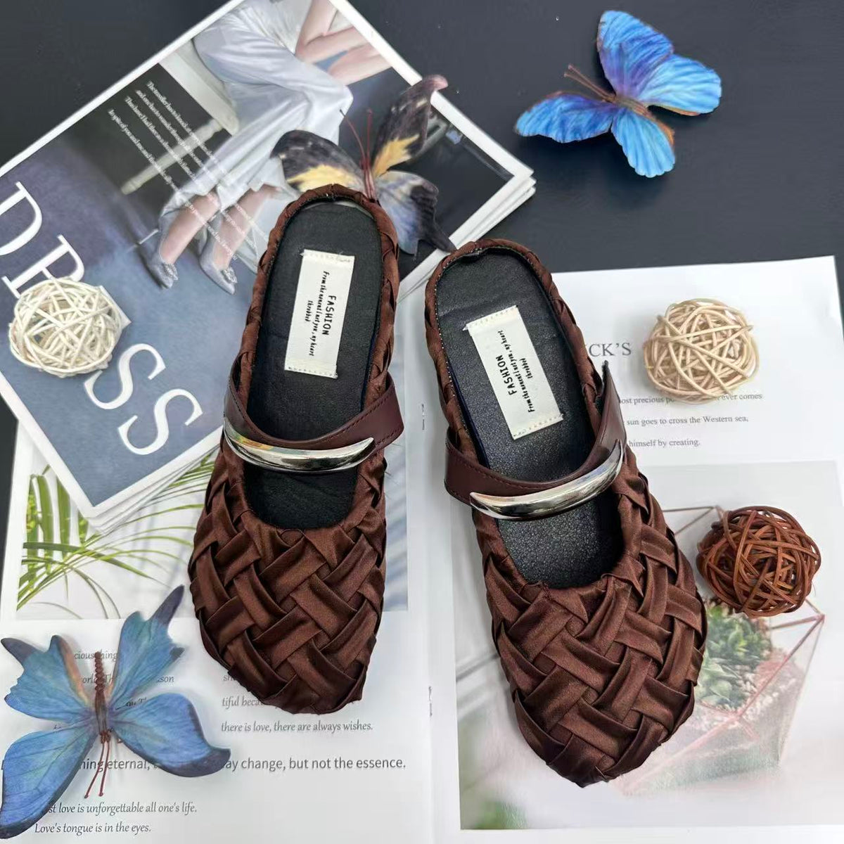 Satin Slide Mules in brown, front view