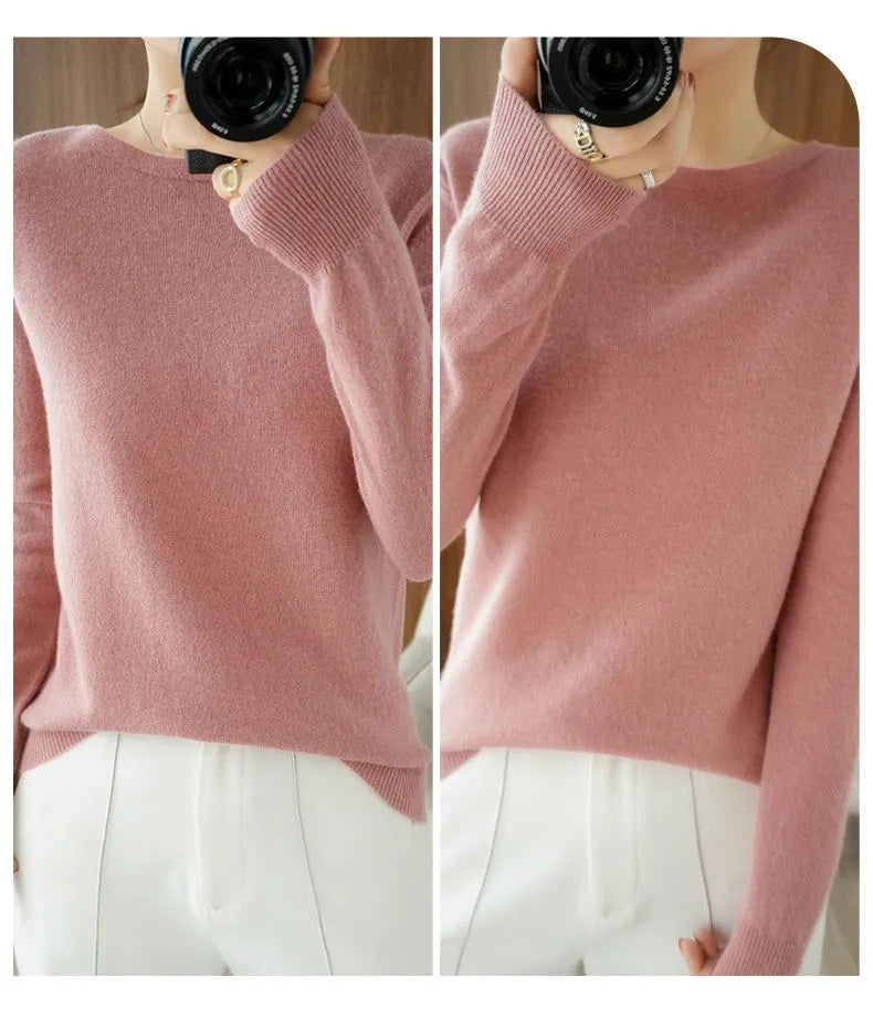 Fine Knit Crewneck in dusty pink, detail view