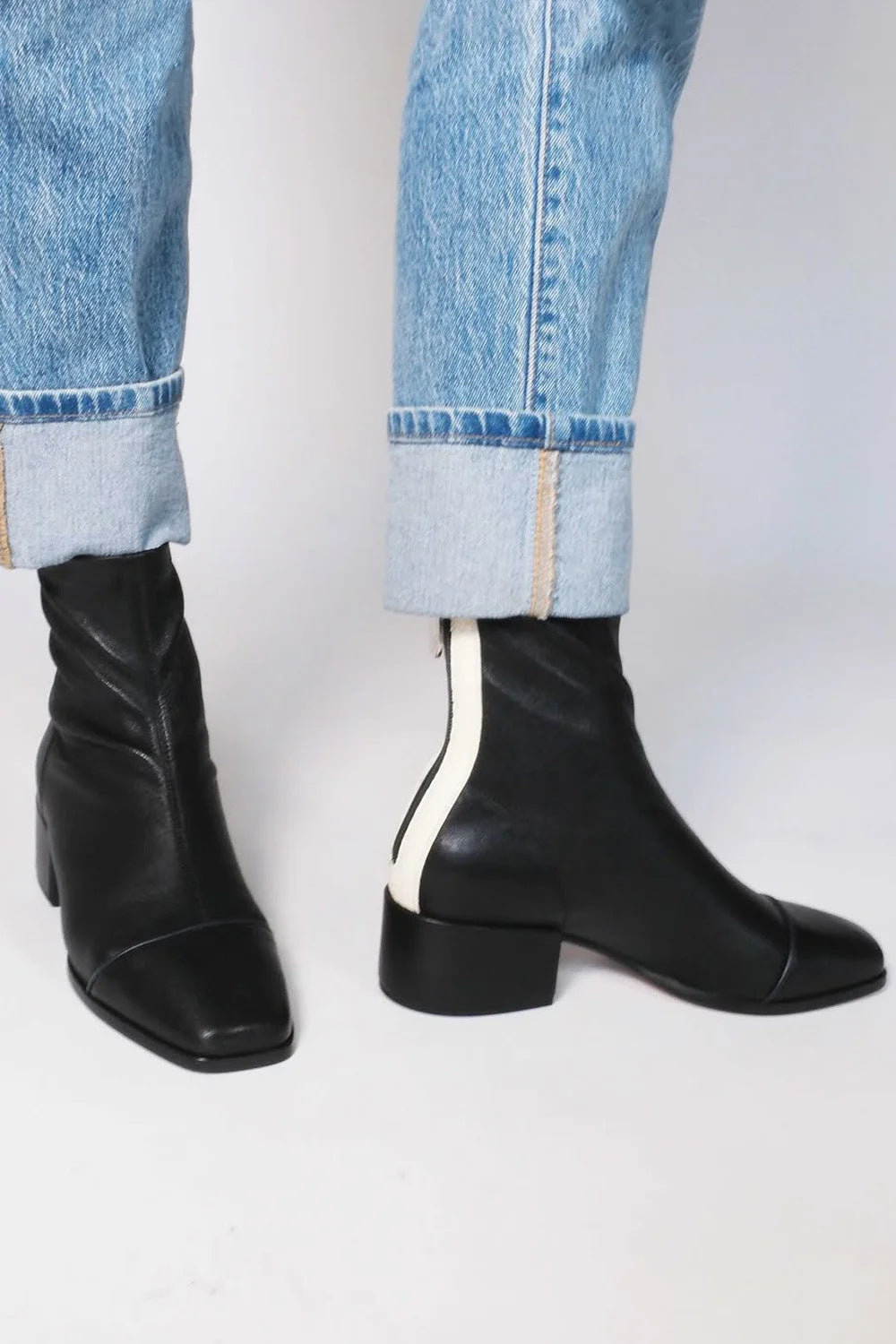 Black square-toe ankle boots, view 4