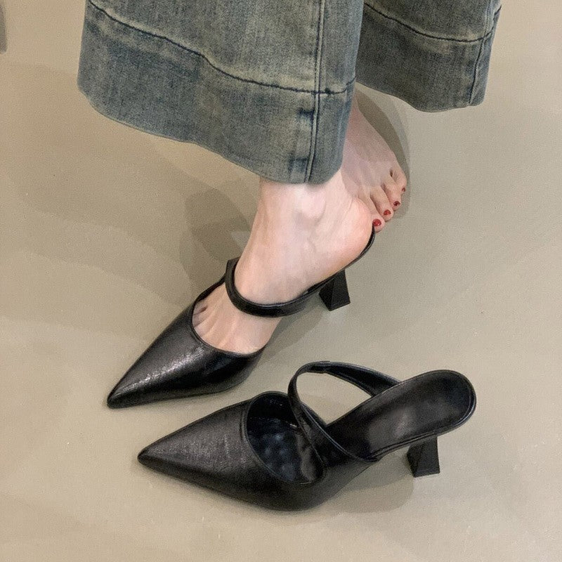Pointed-Toe Open-Back Mules, styled view 3