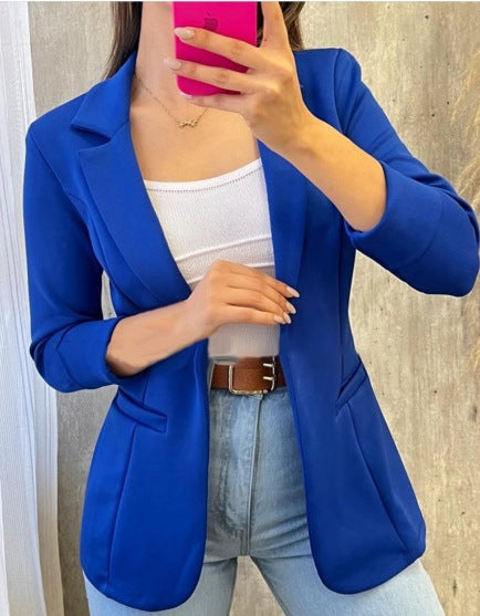 Minimalist Long-Sleeve Blazer Coat in khaki, alternate view