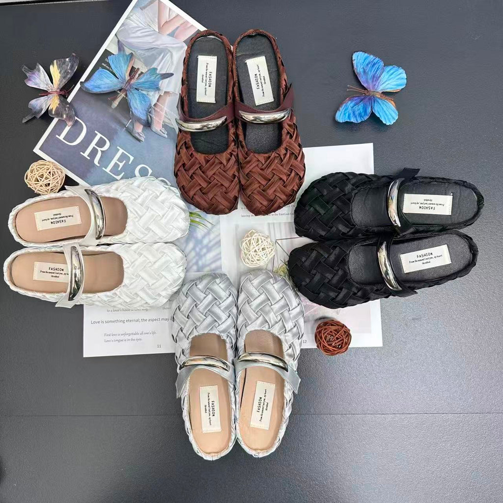 Satin Slide Mules, styled view