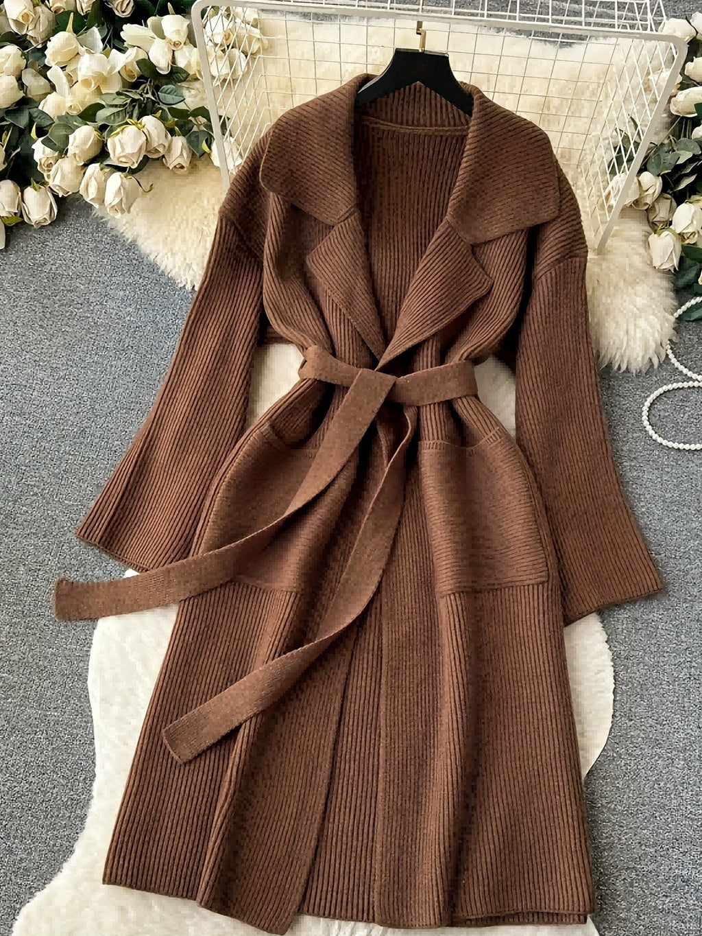 Knit Long Wrap Cardigan Coat, styled view 5