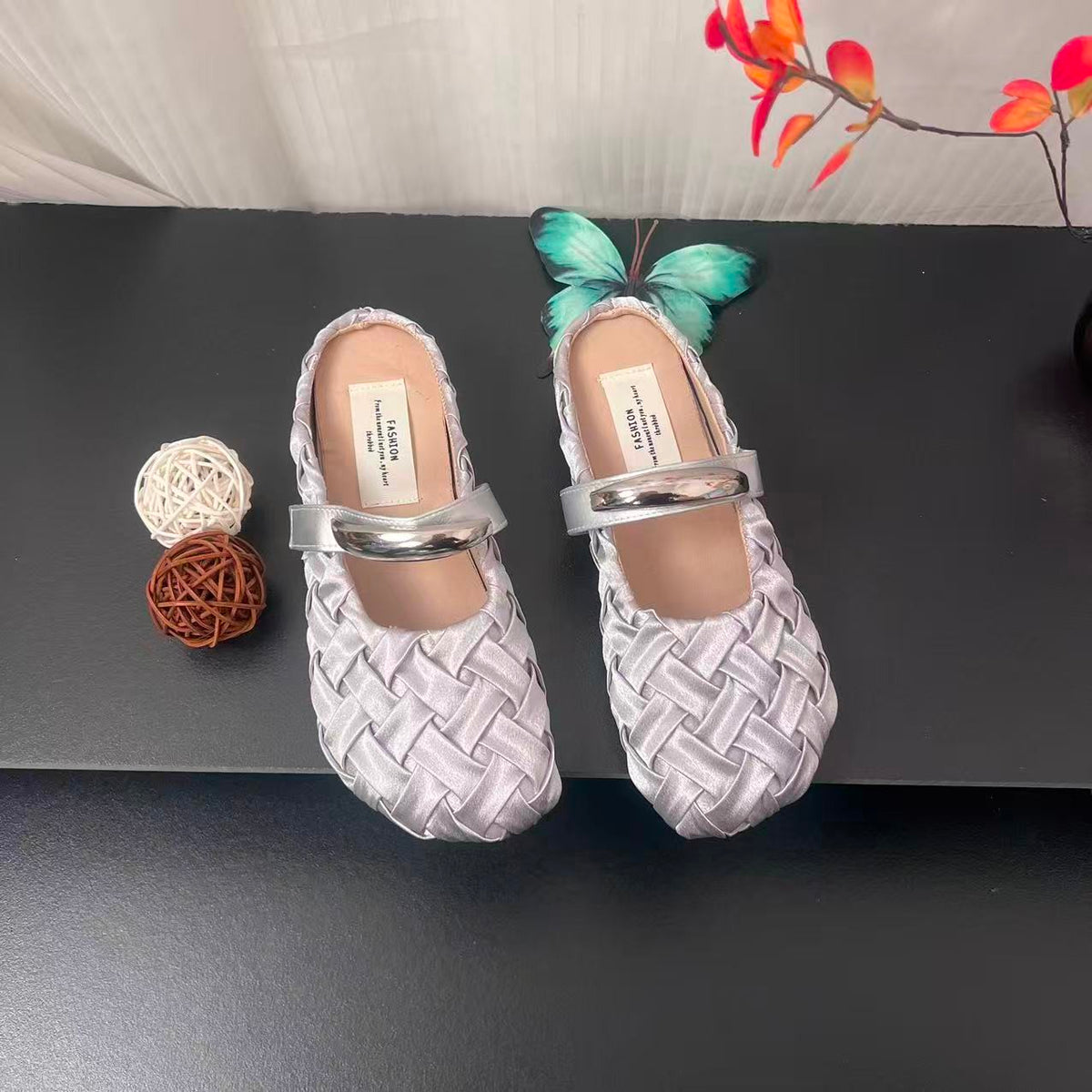 Satin Slide Mules in silver, front view