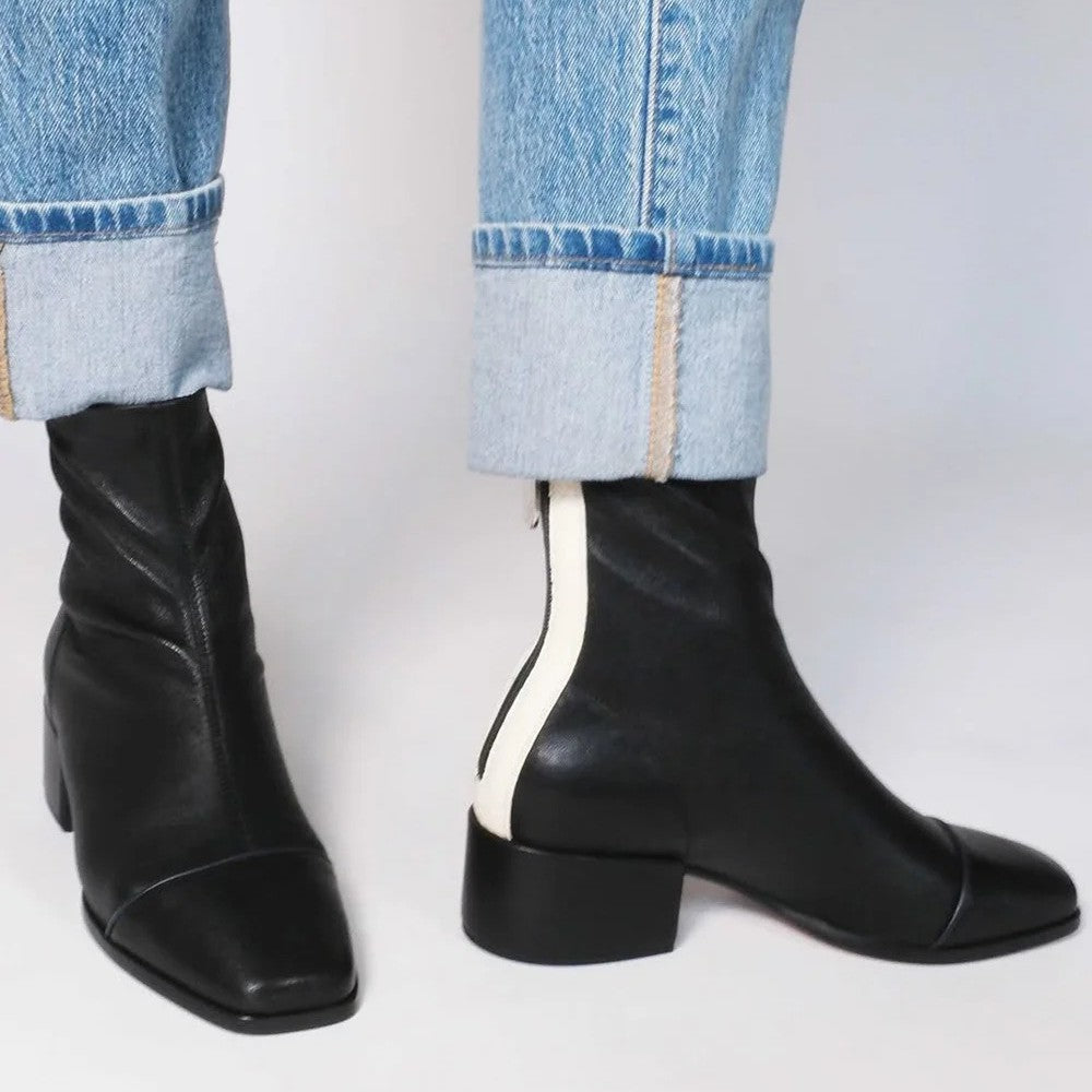 Black square-toe ankle boots, view 5
