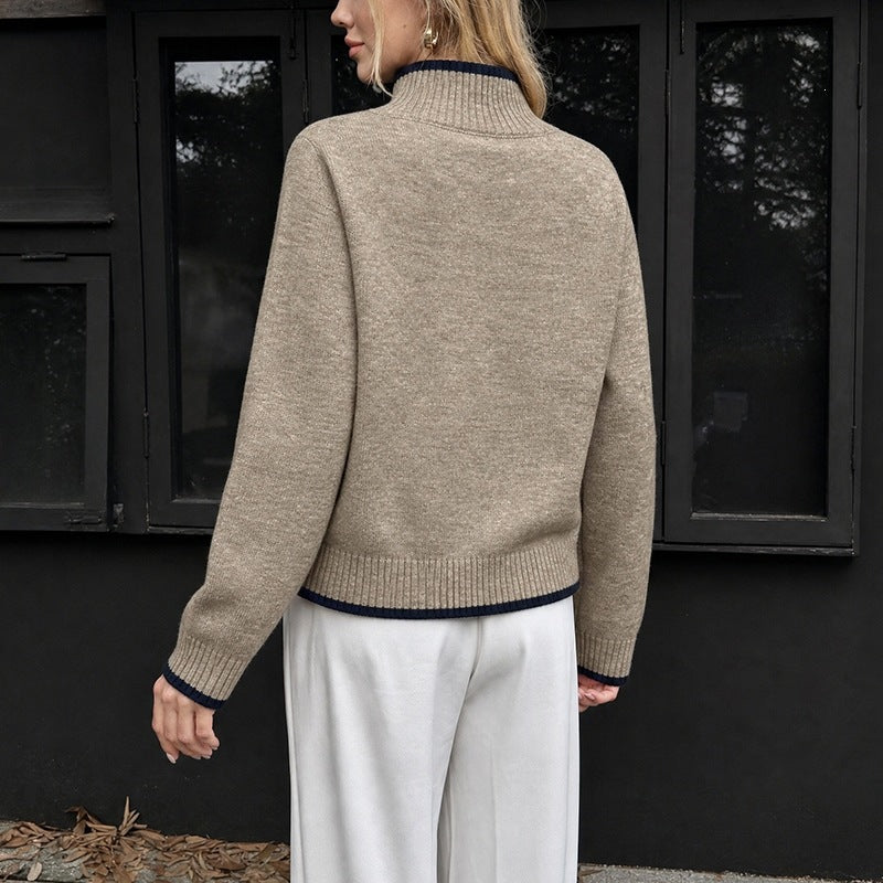 Mock-Neck Knit Sweater in khaki, alternate view