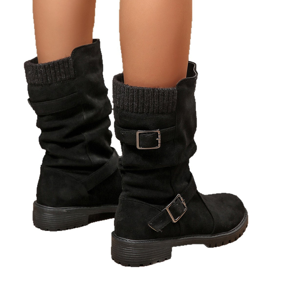 Pleated knit slouch boots, view 7