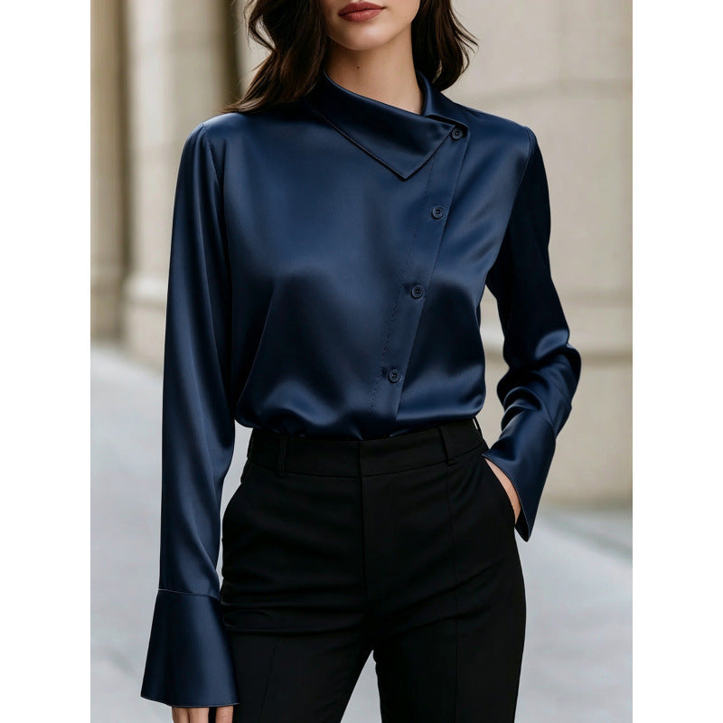 Satin Long-Sleeve Blouse, styled view 4