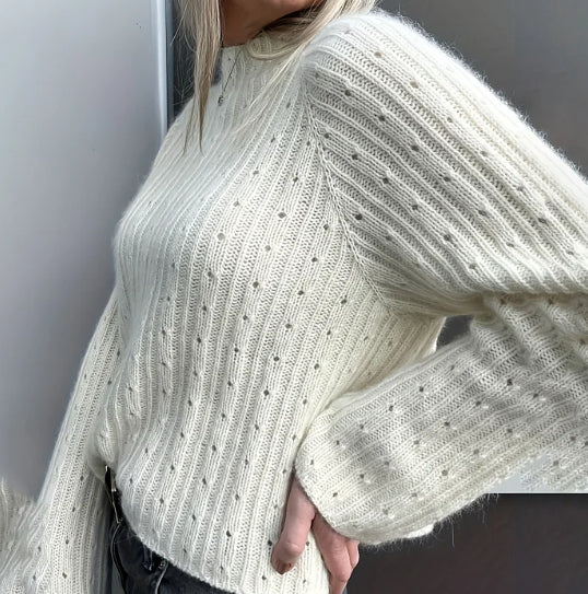 Pointelle Turtleneck Sweater in white, alternate view