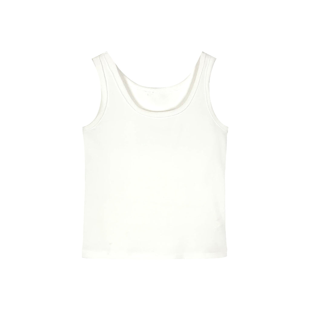 Basic Solid-Color Sleeveless Tank Top in beige, front view
