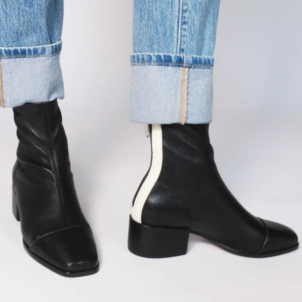 Black square-toe ankle boots, view 6
