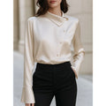 Satin Long-Sleeve Blouse in apricot, front view