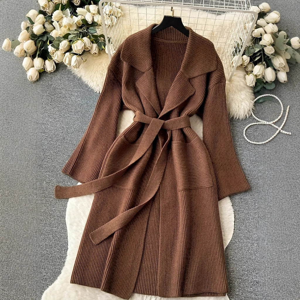 Knit Long Wrap Cardigan Coat, styled view