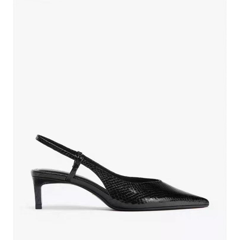 Black textured kitten-heel slingbacks, view 5