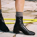Black square-toe ankle boots, view 2