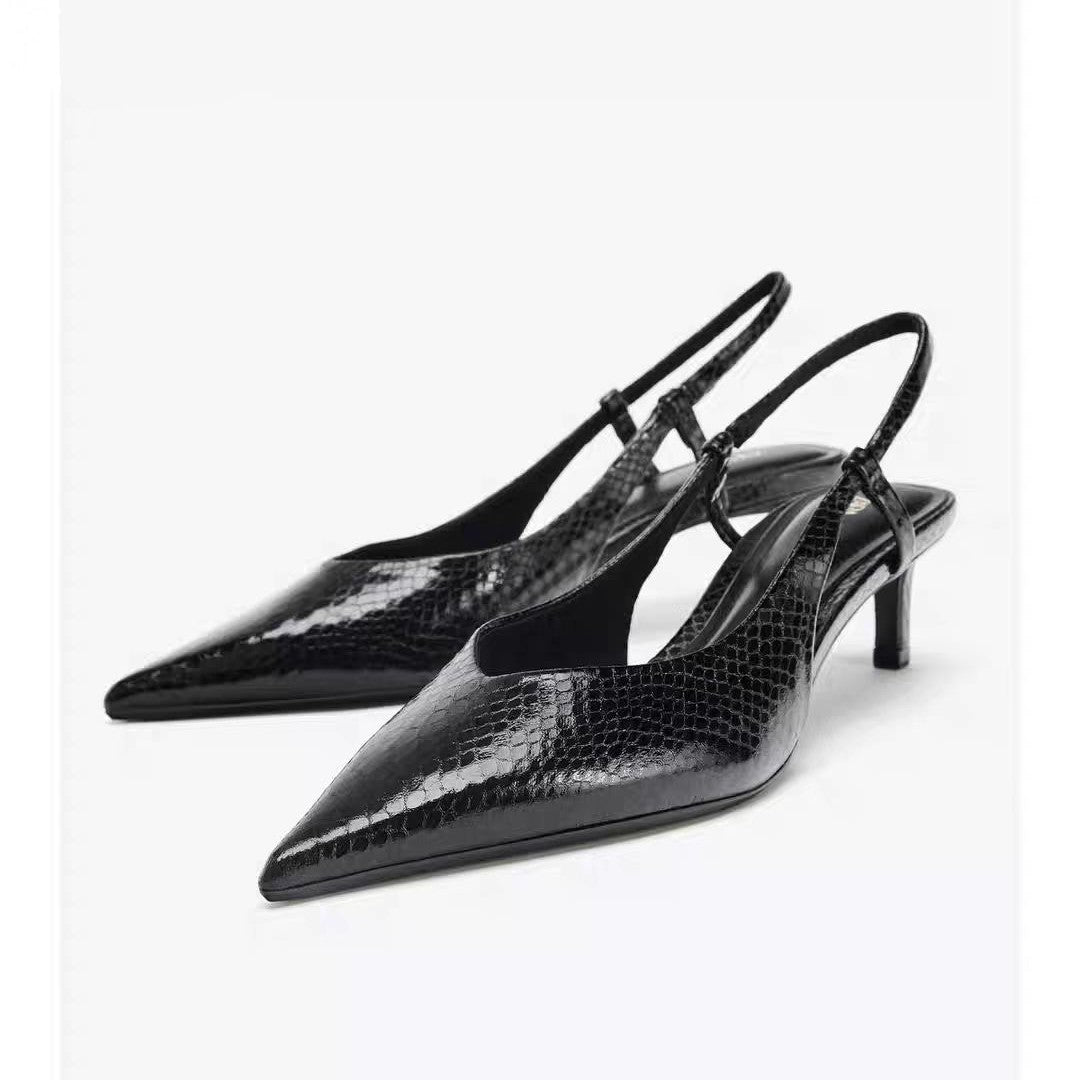 Black textured kitten-heel slingbacks, view 2