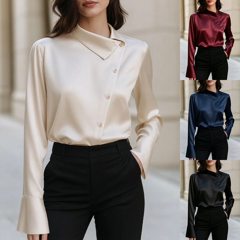 Satin Long-Sleeve Blouse, styled view